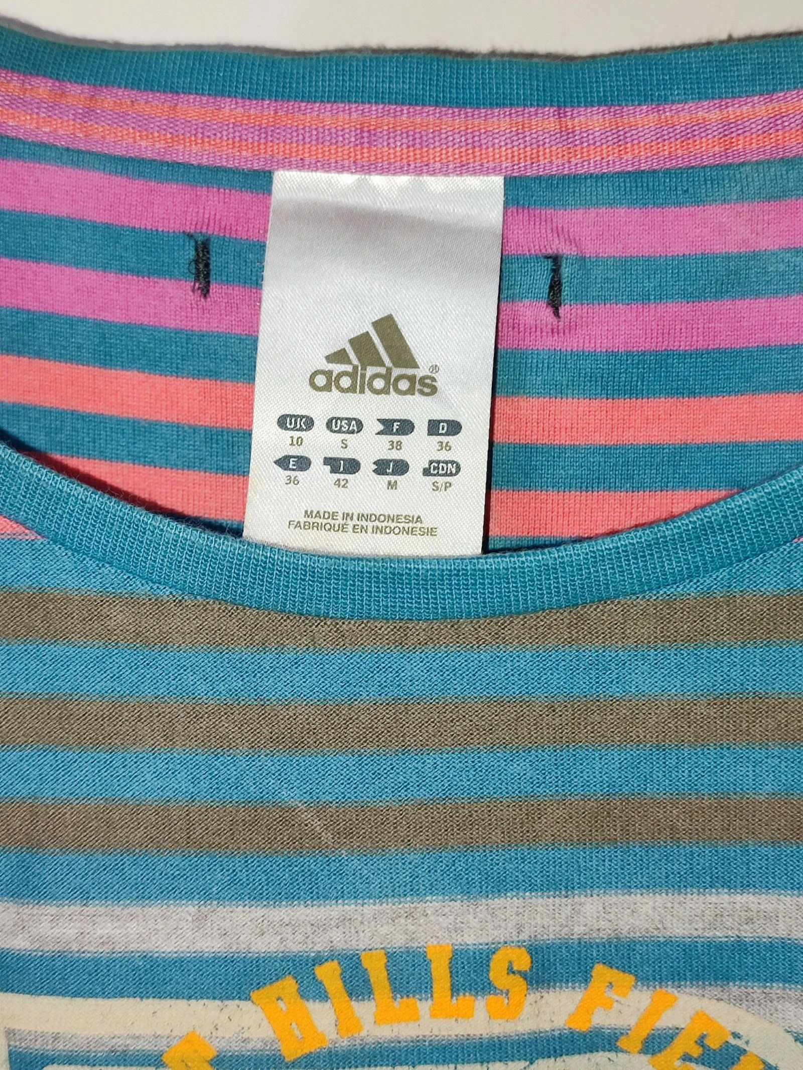 Adidas Dames T-shirt Strepen Y2K Maat S Origineel Blauw en Roze – photo 2